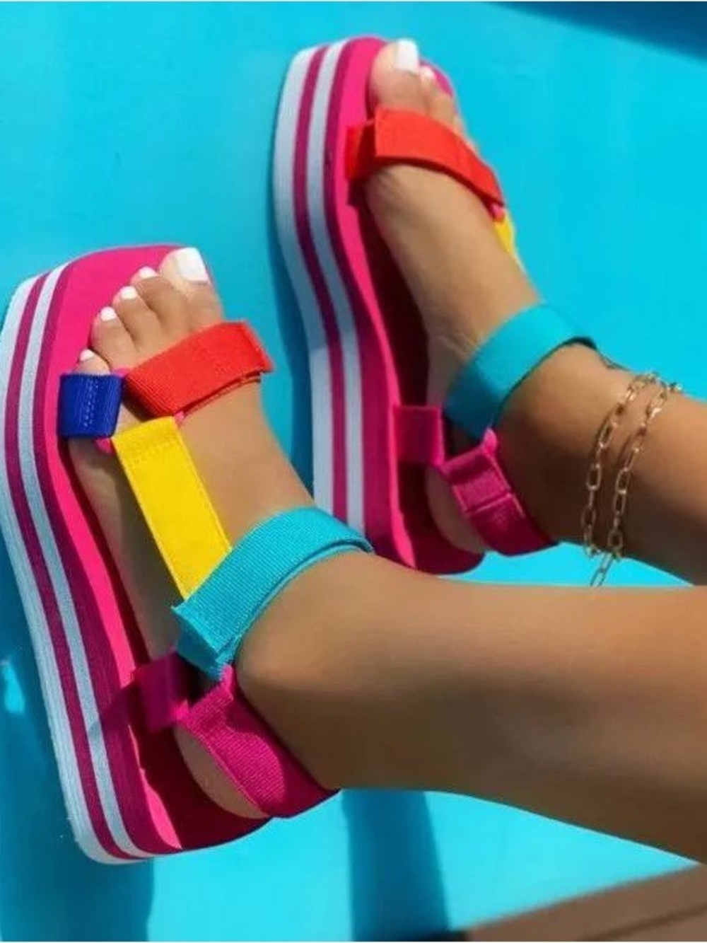 Colorblock Platform Sandals - Multicolor Women’s Summer Shoes